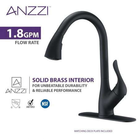 Anzzi Accent Single-Handle Matte Black Pull-Down Sprayer Kitchen Faucet KF-AZ031MK